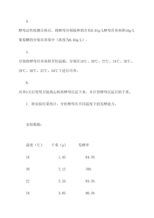 啤酒酵母实验报告