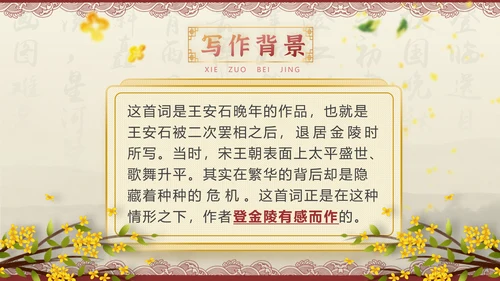 桂枝香金陵怀古诗歌鉴赏解析PPT模板