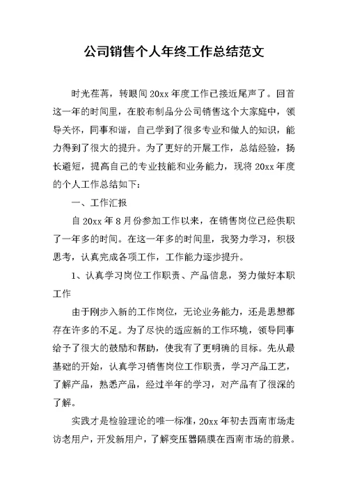 公司销售个人年终工作总结范文