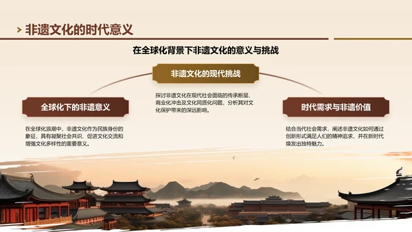 棕色中国风非遗文化的传承与创新之路PPT模板