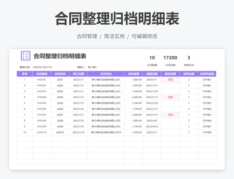 合同整理归档明细表