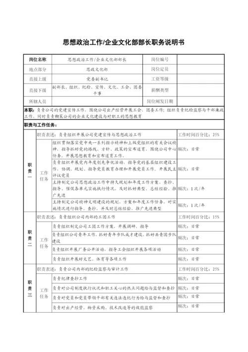 思想政治工作企业文化部部长职务说明书.docx