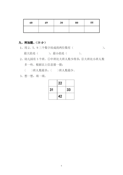 北师大版一年级《数学》下册单元测试卷(A4打印版).docx