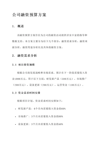 公司融资属于预算方案