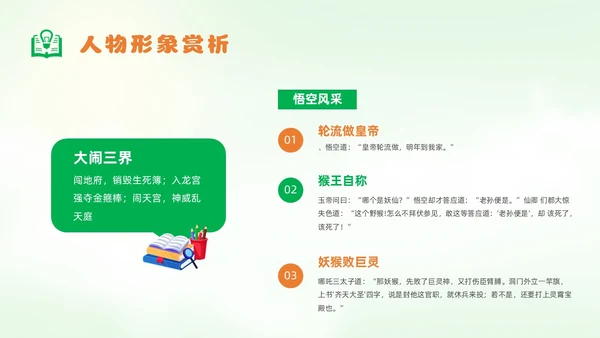 绿色卡通风西游记人物课件