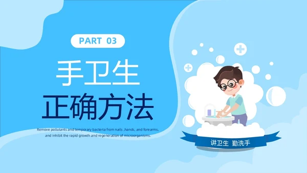 蓝色插画风院感手卫生知识培训院感手卫生PPT模板