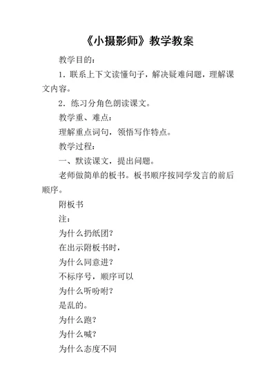 《小摄影师》教学教案