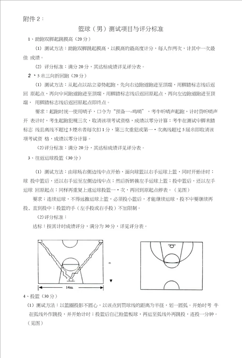 篮球测试项目评分标准