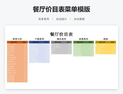 餐厅价目表菜单模版