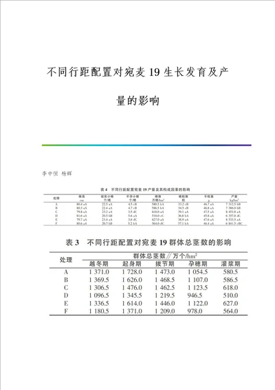 不同行距配置对宛麦19生长发育及产量的影响