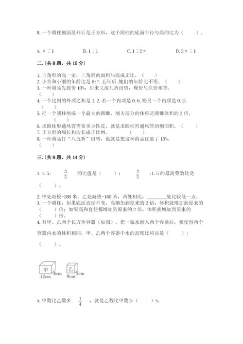 河南省平顶山市六年级下册数学期末测试卷含答案（综合题）.docx