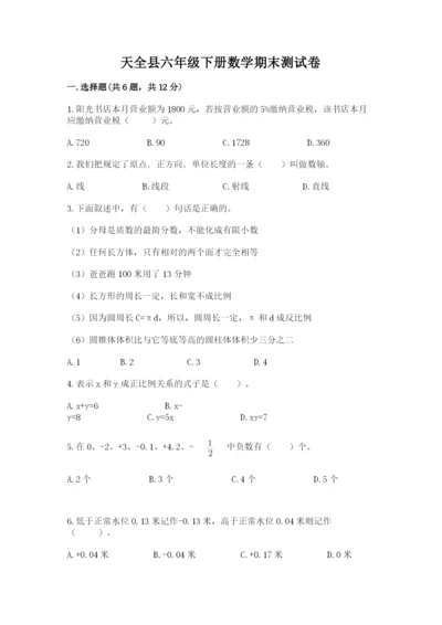 天全县六年级下册数学期末测试卷完整答案.docx