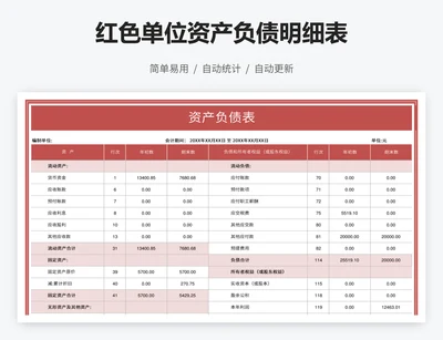 红色单位资产负债明细表