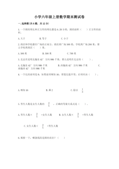 小学六年级上册数学期末测试卷含答案（预热题）.docx