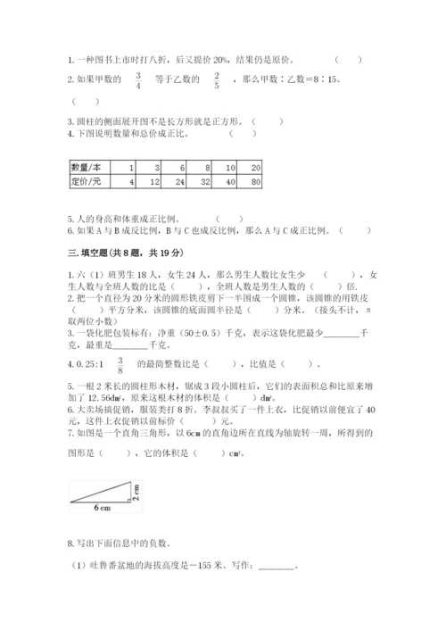 丽水市六年级下册数学期末测试卷（含答案）.docx