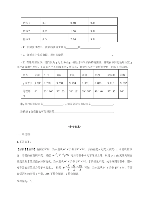专题对点练习福建厦门市翔安第一中学物理八年级下册期末考试同步测试练习题.docx