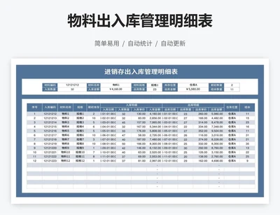 物料出入库管理明细表