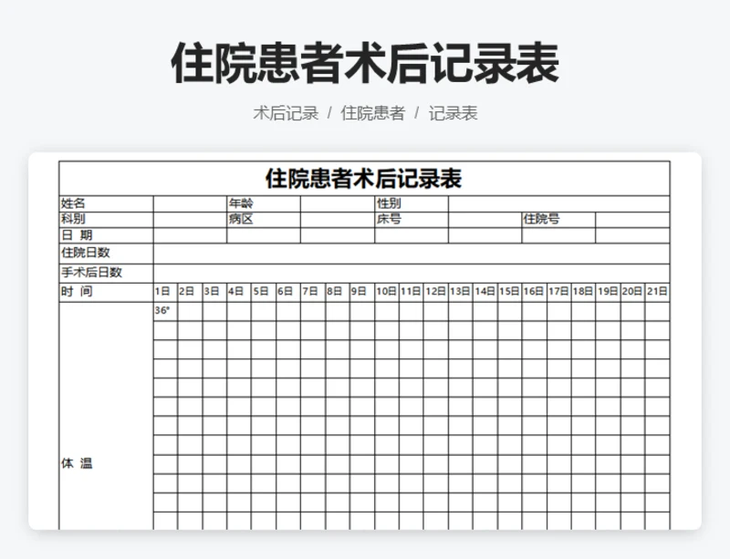 住院患者术后记录表