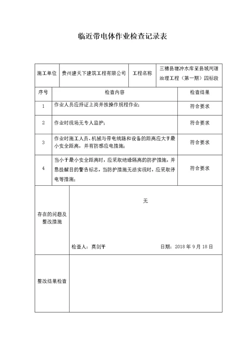 4.2.15临近带电体作业检查记录表