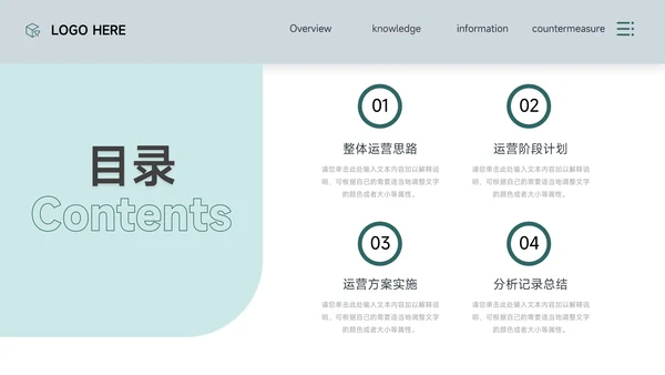 绿色沉稳图文运营方案策划PPT模板