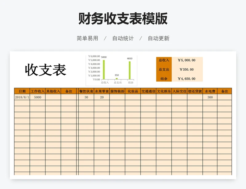 财务收支表模版