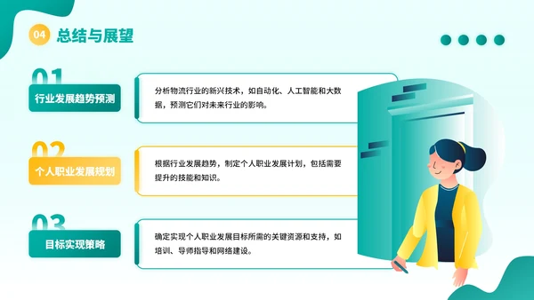 黄绿色插画风物流企业员工年中总结PPT模板