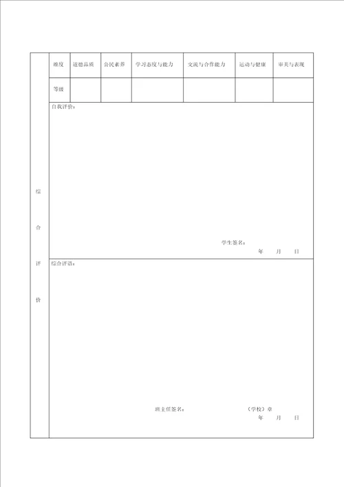 初中毕业生综合素质评价表