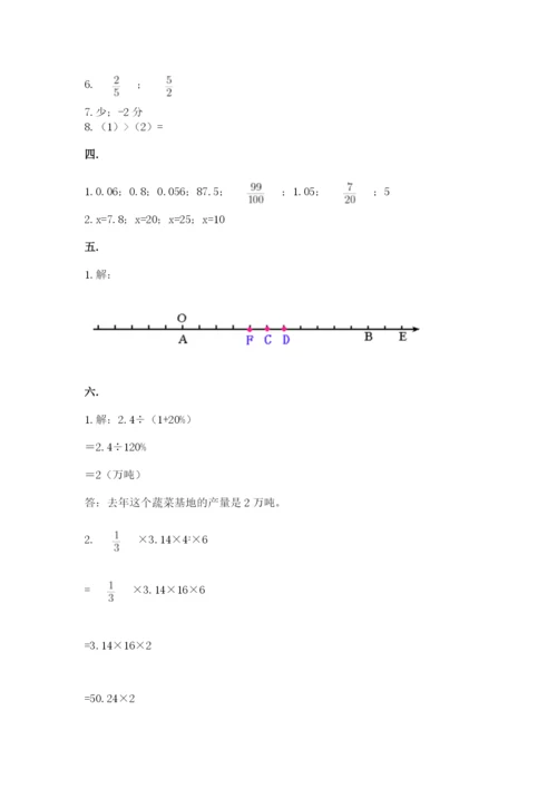 小学毕业班数学检测卷及参考答案（夺分金卷）.docx