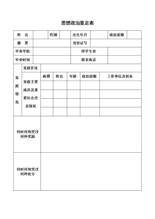 思想政治鉴定表