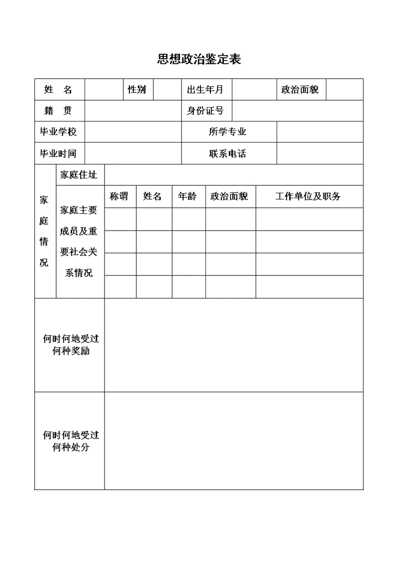 思想政治鉴定表