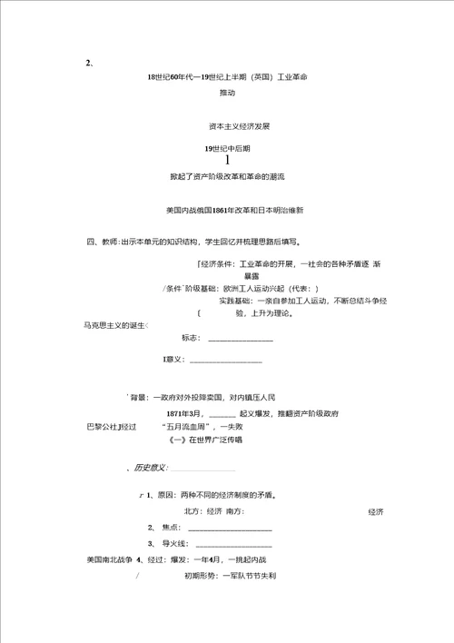 无产阶级的斗争与资产阶级统治的加强复习课教案