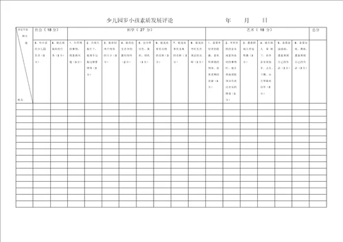 幼儿园各年龄阶段幼儿素质发展评估表