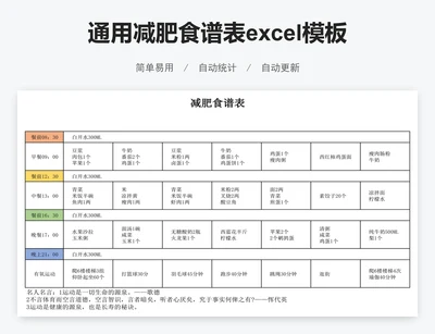 通用减肥食谱表excel模板
