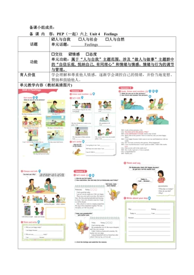 Unit 4 Feelings 单元 教案（5个课时）