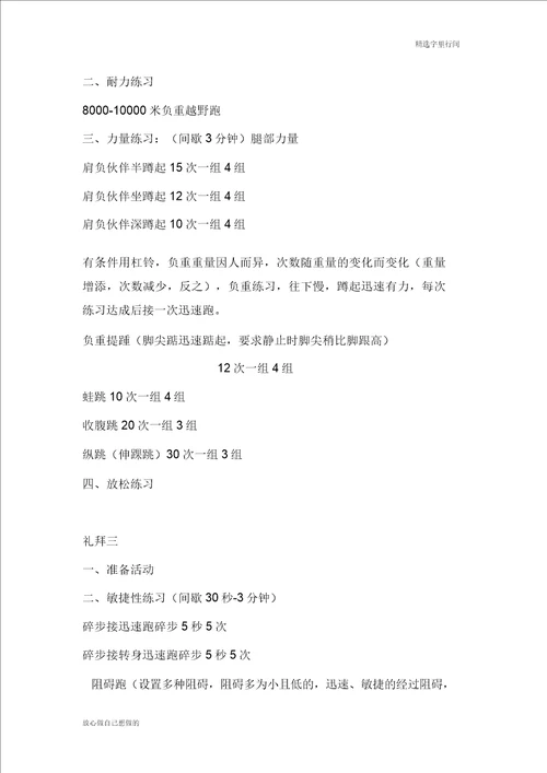 高中体育特长生身体素质训练计划
