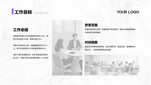 紫色简约商务风汇报总结PPT通用模板