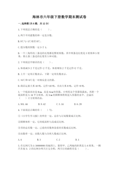 海林市六年级下册数学期末测试卷（夺冠系列）.docx