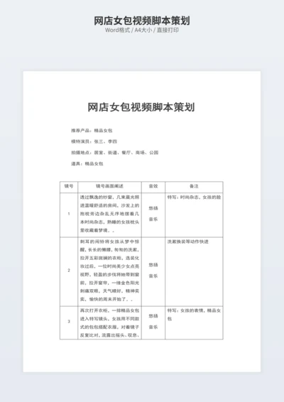 网店女包视频脚本策划