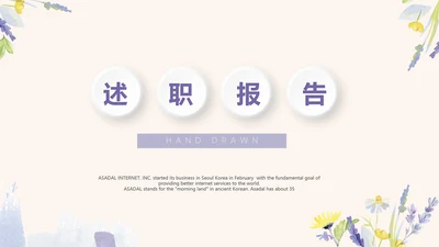 紫色淡雅小清新微立体述职报告通用PPT动态模板封面含PS
