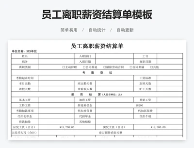 员工离职薪资结算单模板