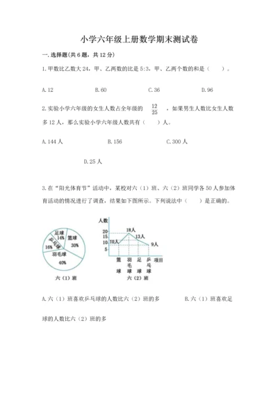 小学六年级上册数学期末测试卷【原创题】.docx