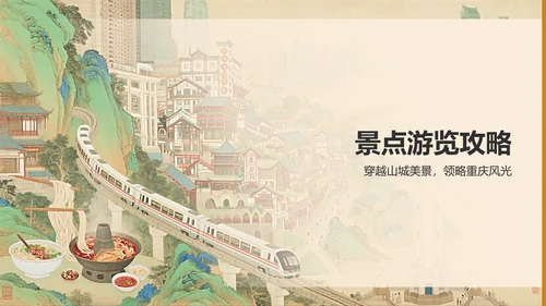 橙色复古风重庆山城美食与景点全攻略PPT模板