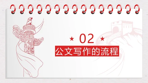 红色简约线性本子钢笔公文写作介绍带内容PPT模板