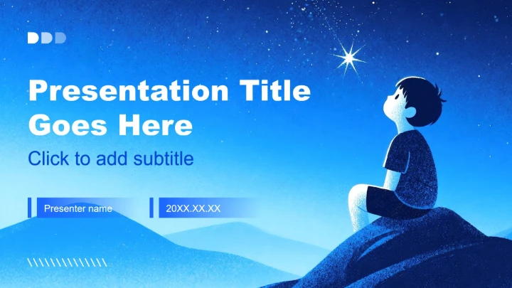 蓝色插画风大学生就业发展报告PPT主题模板