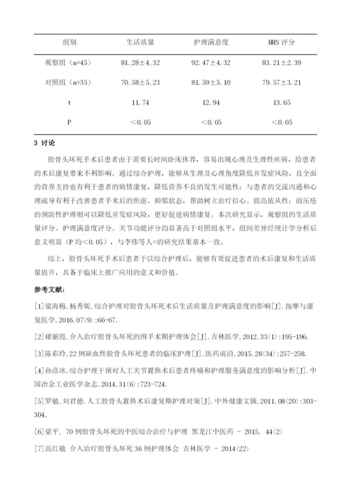 综合护理对股骨头坏死术后生活质量及护理满意度的影响分析.docx