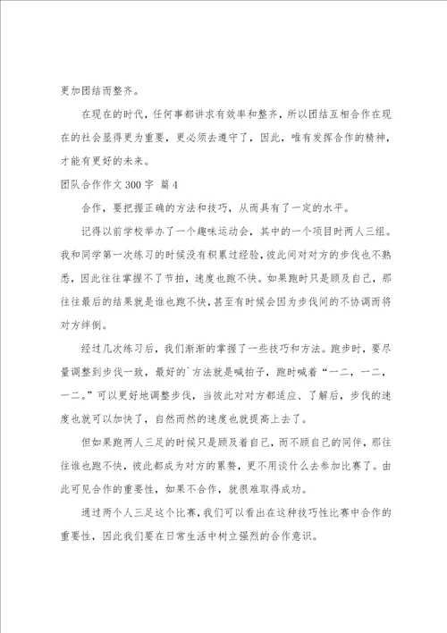 关于团队合作作文300字九篇