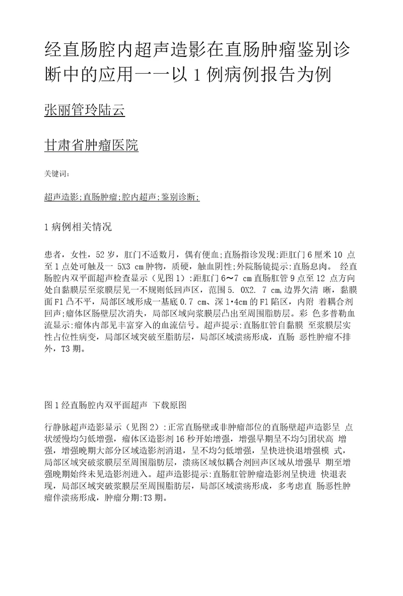 经直肠腔内超声造影在直肠肿瘤鉴别诊断中的应用以1例病例报告为例