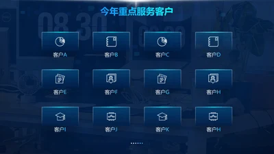 蓝色科技风客户展示并列关系多项PPT单页