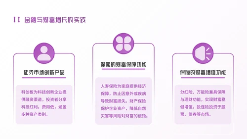 紫色插画风金融企业：金融赋能，助理财富增长PPT模板