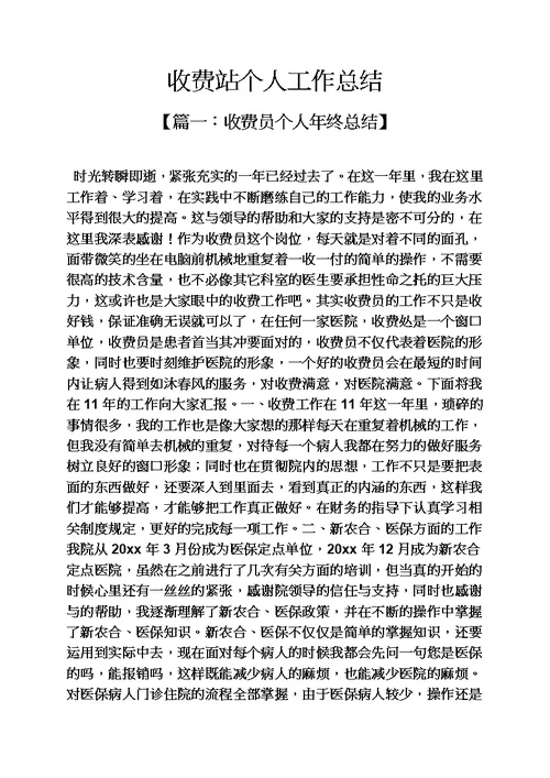收费站个人工作总结